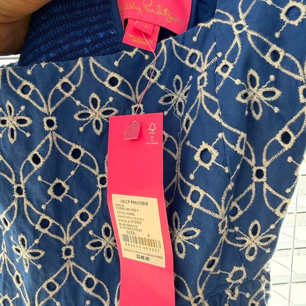 Lilly Pulitzer Morris Ruffle Dress Royal Blue & White Eyelet Tiered Dress - Picture 4 of 5